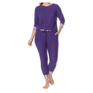 Retreat by Rhonda Shear 2-Pieces Jogger Lounge Set Purple/Floral X-Large Size